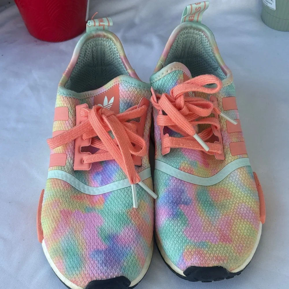 adidas Women’s Pastel Tie-Dye Sneakers with Coral Laces - Picture 2 of 12